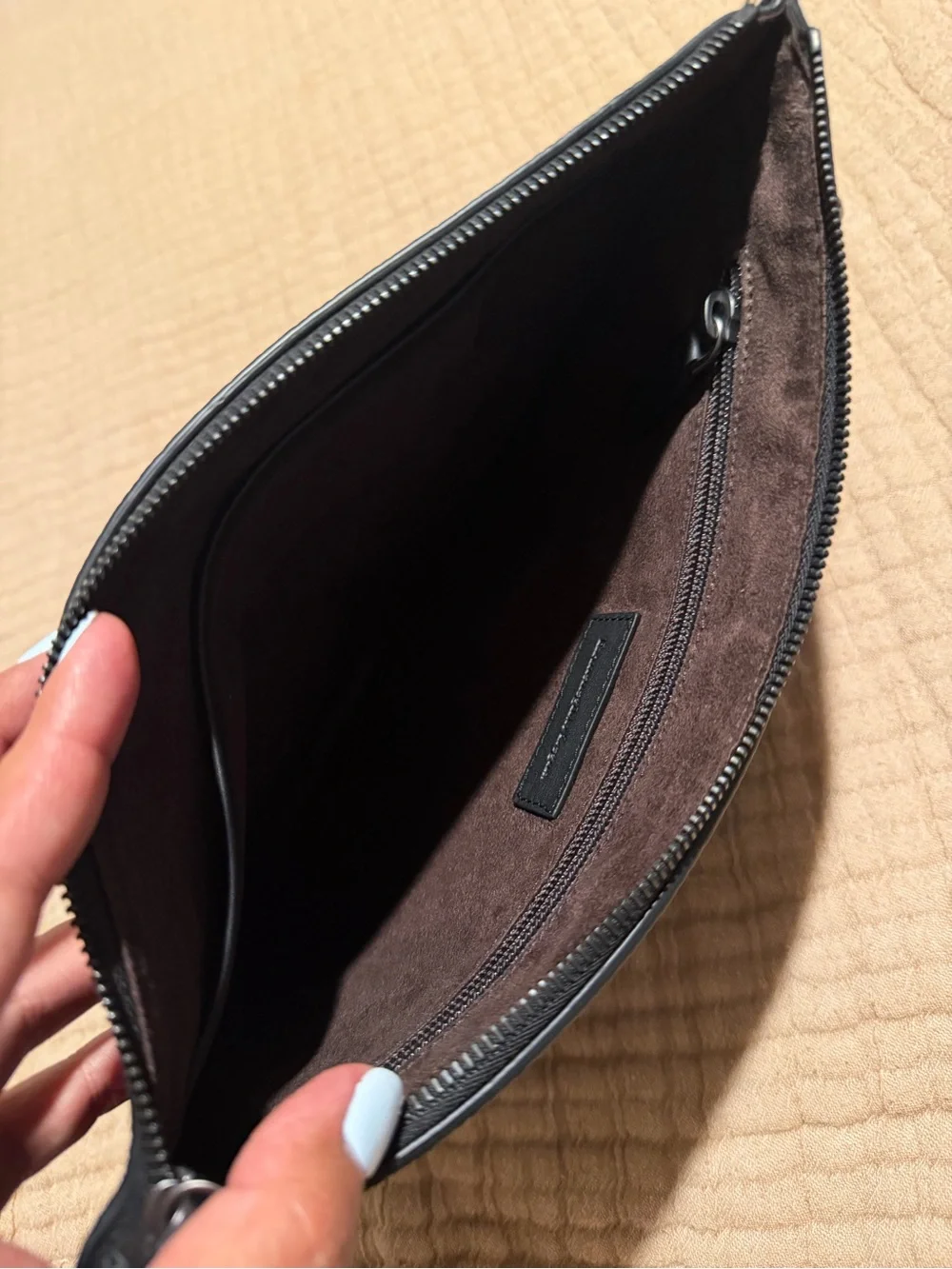 Ermenegildo Zegna Black Pebbled Leather Wallet with Tan Stitching
